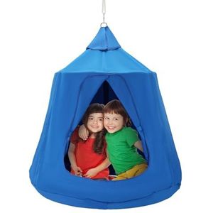 VEVOR Hangmat voor kinderen, hangschommel voor binnen en buiten, draagkracht 150 kg, boomtent met led-lichtsnoer, opblaasbare vloer, speeltent voor woonkamer, tuin, blauw