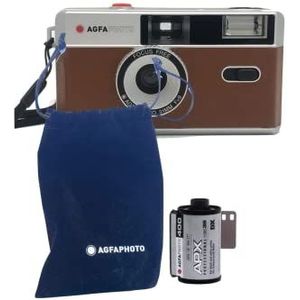 AgfaPhoto Analoge 35mm kleine beeldfilm fotocamera bruin in set: zwart/wit foto's film + batterij