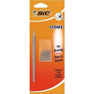 BIC Atome Pen Nib Houder voor Tekenen en Kalligrafie - Verschillende Kleuren, 1 Penhouder + 6 Metalen Nibs