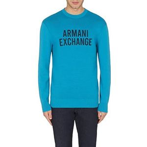Armani Exchange Heren Front Extended Geborduurd Logo Trui Sweater, mozaïekblauw, XS