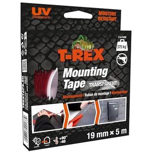 T-Rex 830-00 Montagetape, dubbelzijdig plakband, extra sterk, duurzaam gebruik zonder boren of schroeven, houdt tot 375 kg, 19 mm x 5 m