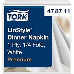 Tork LinStyle Dinerservet Wit, Premium, 1-laags, 12 x 50 servetten, 39 cm x 39 cm, 478711