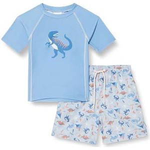 Playshoes Dino beschermend overhemd voor baby's, uniseks, Blauwe dinosaurus-set, 74-80
