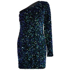 NAEMI Dames One Shoulder mini-jurk 19229184-NA01, BLAUW GROEN meerkleurig, XS, blauw, groen, meerkleurig, XS