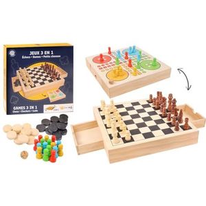 MGM GAMES - 3 Spellen In 1 Dammen, Schaken en Ganzenbord - Bordspel - 140713-2 tot 6 spelers - Familie - Kinder Speelgoed - Cadeau - 30 cm x 30 cm - Vanaf 6 jaar