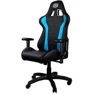 Cooler Master Caliber R1 Ergonomische gaming stoel, gamer bureaustoel met verstelbare armleuningen, rug- en nekkussens, ademend kunstleder, tot 150 kg draagvermogen - blauw/zwart