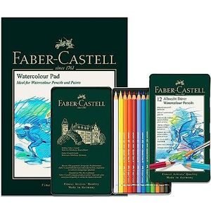 Faber-Castell Albrecht Dürer Aquarelpotloden A4 Aquarel Pad & Tin van 12 - Art Set voor volwassen kleurboeken, ambachtelijke benodigdheden, tekenen, schetsen, lichtechte potloden, scholen, thuis,