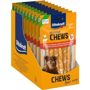 Vitakraft Chews, hondensnack, kauwrol voor beloning, van gedroogde runderhuid, omwikkeld met mager kippenvlees, vetarm, voor kleine honden (10 x 6 stuks)