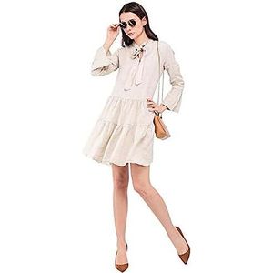 Bonateks, Korte jurk met geknoopte Tunesische kraag en gekrulde achterzijde, 100% linnen, DE-maat: 40 US Maat: L, linnen - Made in Italy, roze, 40