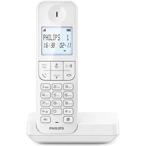 Philips D2701W Draadloze vaste telefoon, 11,6 cm (4,6 inch), verticale microfoon, handsfree, tot 14 uur, geoptimaliseerde antenne, privacy-instellingen, wit