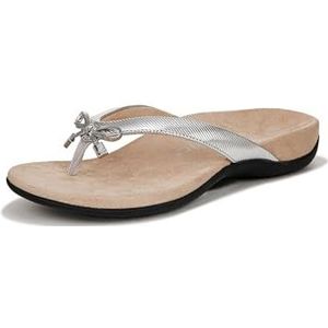 Vionic Vrouwen Bella platte sandaal, aluminium geribbeld metallic, 3 UK, Aluminium Geribbeld Metallic, 3 UK Wide