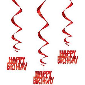 Dazzling Red Happy Birthday Folie Opknoping Swirl Decoraties - 81 cm (Pack van 3) - Veelzijdig & Opvallende Party Decor - Ideaal voor Elk Evenemen