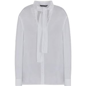 Armani Exchange Girl's Route 66, Bow Collar, bedrukt satijnen shirt, wit, S, optic white, S