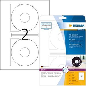 HERMA 4849 CD/DVD etiketten incl. positioneringshulp voor inkjetprinters A4 (Ø 116 mm, 25 vellen, papier, mat) zelfklevend, bedrukbaar, permanent klevende CD stickers, 50 etiketten, wit