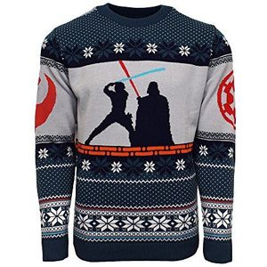 Numskull Uniseks officiële Star Wars Luke Vs Darth Vader gebreide kersttrui voor mannen of vrouwen, lelijk nieuwigheid trui cadeau - blauw - M