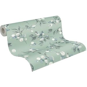 A.S. Création - Bloemenbehang - Groen Grijs Blauw - 10,05 m x 0,53 m - Hoogwaardige Vliesbehang