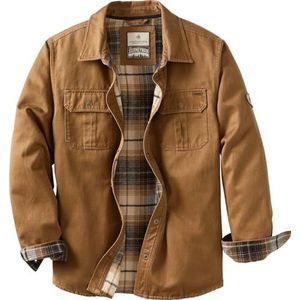 Legendary Whitetails Journeyman Shirt Jacket Flannel Lined Shacket for Men Water-Resistant Coat Rugged Fall Clothing, Barley, Large Tall