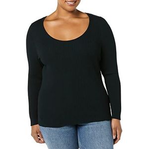 Amazon Essentials Dames fijne gauge stretch ronde hals lange mouwen trui (verkrijgbaar in grote maten) (voorheen Daily Ritual), zwart, X-Large