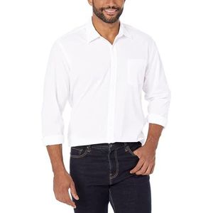 Amazon Essentials Men's Casual poplin overhemd met normale pasvorm en lange mouwen, Wit, XS