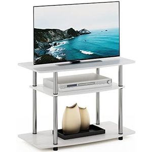 Furinno No Tools 3-Tier Entertainment Center Stand voor TV tot 32 Inch, Hout, Americano, Roestvrijstalen buizen