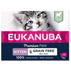 EUKANUBA Graanvrij* premium kattenvoer met lamvleessvlees - natvoer voor opgroeiende kittens van 1-12 maanden, 12 x 85 g