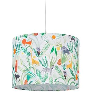 Relaxdays hanglamp kinderkamer, lampenkap met jungle print, HxØ: 140x35 cm, E27-fitting, kinderlamp, kleurrijk