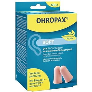 OHROPAX Zachte oordopjes, voordeelverpakking, in-ear oordopjes van zacht schuim, geluidsisolatiewaarde SNR 31 dB, voor ontspannen, slapen en werken, duurzame verpakking van papier, 24 stuks