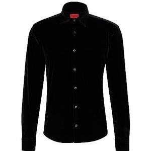 HUGO Heren Ermo Slim-fit Shirt in canvas met seizoensgebonden print, Zwart, L