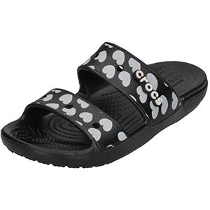 Crocs Classic Heart Print Sandalen voor volwassenen, uniseks, Zwart Wit, 37/38 EU