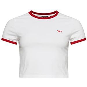 Superdry Vintage Ringer Crop T-shirt voor dames, Optic White/Varsity Red, 42
