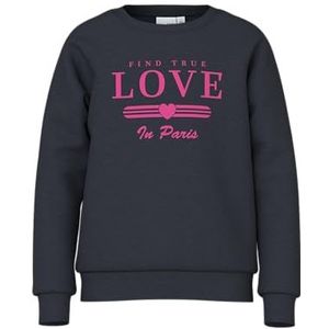 NAME IT Nkfveda Ls Sweat Unb sweatshirt voor meisjes, Dark Sapphire/Print: love, 116