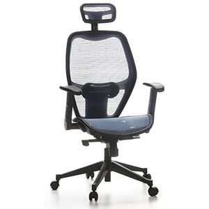 hjh OFFICE 653060 Professionele bureaustoel AIR-Port net blauw draaistoel met lendensteun, armleuningen inklapbaar en verstelbaar