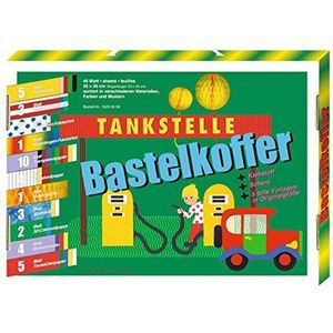 Ursus 15280099 - Knutselkoffer tankstation, ca. 25 x 35 cm, 40 vellen gesorteerd in verschillende materialen, kleuren en patronen met accessoires