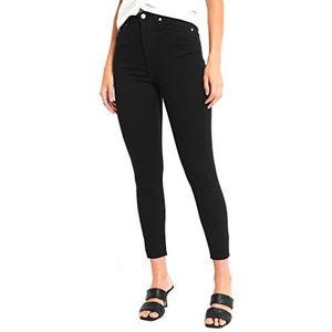 NA-KD Vrouwen Skinny hoge taille Raw Zoom Jeans, Zwart, 10 UK, Zwart, 36