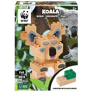 Fabbrix WWF Koala Wooden Bricks Houten bouwstenen, klembouwstenen van gecertificeerd beukenhout, 100% compatibel met conventionele bouwstenen