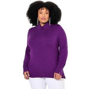 Ulla Popken Dames coltrui, brede geribbelde manchetten, trui met lange mouwen, donkerviolet, 42-44