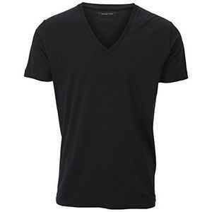 Selected Homme Pima katoenen T-shirt met V-hals en korte mouwen voor heren, Zwart, M