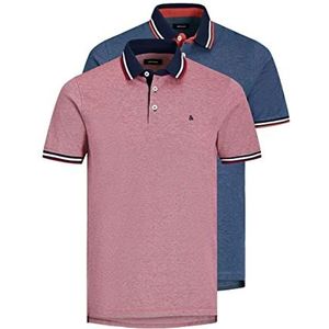 JACK & JONES Heren T-shirt 2-pack effen polo T-shirt, Rio Red/Pack: 1rio Red 1Denim Blue, S