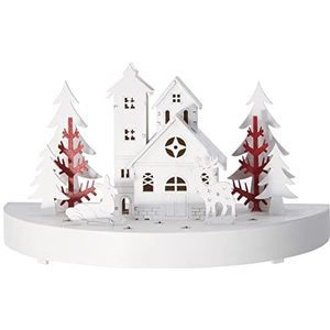 HGD Weihnachtsfrieden Diorama met 6 leds, Houtwit, 25 x 12,5 x 14,5 cm