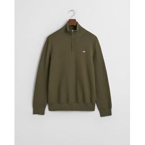 GANT Katoen Micro Textured Half Zip, Juniper Green., M