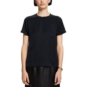 ESPRIT Satijnen blouse met korte mouwen, zwart, L