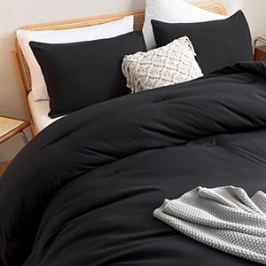 ROSGONIA Dekbed, volledige grootte, zwart voor meisjes, jongens, tieners, 3 stuks (1 boho dekbed en 2 kussenslopen), lichtgewicht slaapzaal beddengoed, zacht alle seizoenen bedset