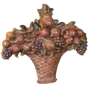 Biscottini - Fregio fruitmand van hout, polychrome afwerking, gemaakt in Italië, 38 x 7 x 40 cm, fruitschaal, veelkleurig oppervlak, hout, gemaakt in Italië