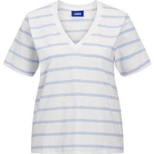 JACK & JONES JXANNIE REG Vneck Stripe SS Tee JRS SN, Helder wit/strepen: racing rood, S