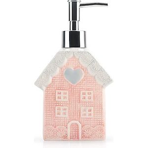 Zeepdispenser, 330 ml keramische zeepdispenser met zilveren pomp, decoratief roze huisontwerp, vloeibare zeepdispenser voor badkamer, premium keuken, als cadeau voor vrouwen, meisjes en kinderen