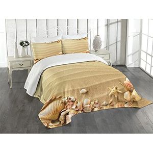 ABAKUHAUS Strandsprei, set, zand met schelpen, set met kussenslopen, machinewasbaar, voor tweepersoonsbedden 264 x 220 cm, zand bruin koraal