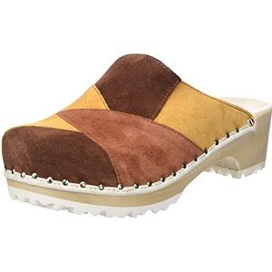 Berkemann Dames patch-Toeffler houten schoen, bruin/geel multicolor, 42 EU, Bruin Geel Multicolor, 42 EU
