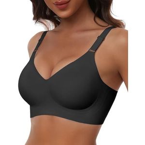 HORISUN Comfortabele, naadloze beha met volledige afdekking voor dames, draadloze beha's met zachte ondersteuning, normale en grote maten, zwart, 4XL