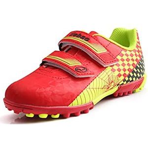 Saekeke Voetbalschoenen voor kinderen, TF voetbalschoenen, jongens en meisjes, licht, lage top, antislip, trainingsschoenen met dubbele klittenbandsluiting, Spyder, S2112 blauw groen, 30 EU