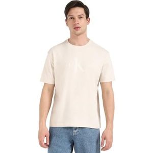 Calvin Klein Jeans Heren glanzend MONOLOGO TEE J30J327109 S/S T-shirt, grijs (Moonbeam), XS, Grijs (Moonbeam), XS